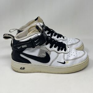 Nike Air Force 1 Mid LV8 Shoes GS Youth Size 7 White Black Leather AV3803 100